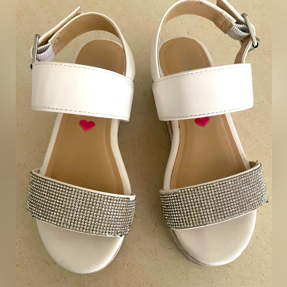 White and Silver Sandals with Rhinestone Strap